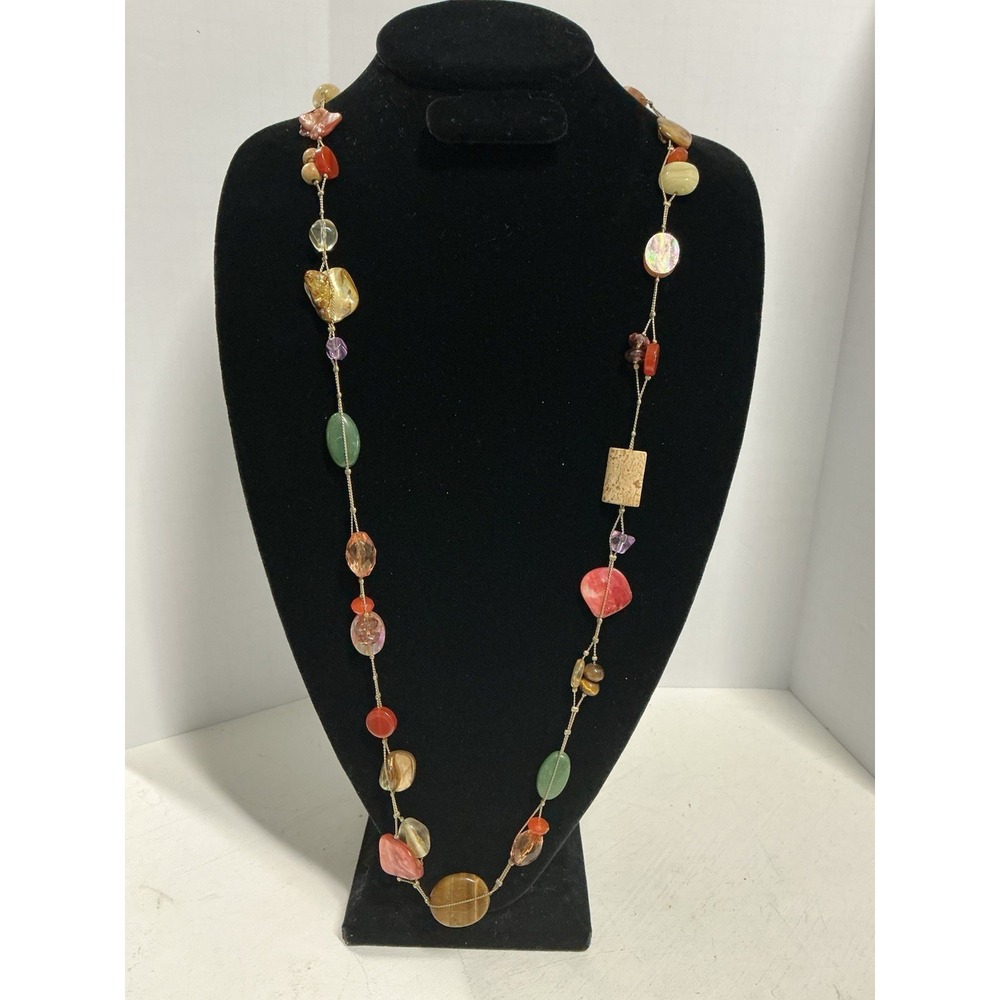 Lia‎ Sophia "Maggie" Station Bead & Stones Necklace Tigers Eye Jade Jasper Shell